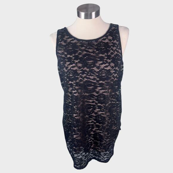 Apt. 9 Womens Medium Black Sleeveless Lace Over Dress - Picture 1 of 6